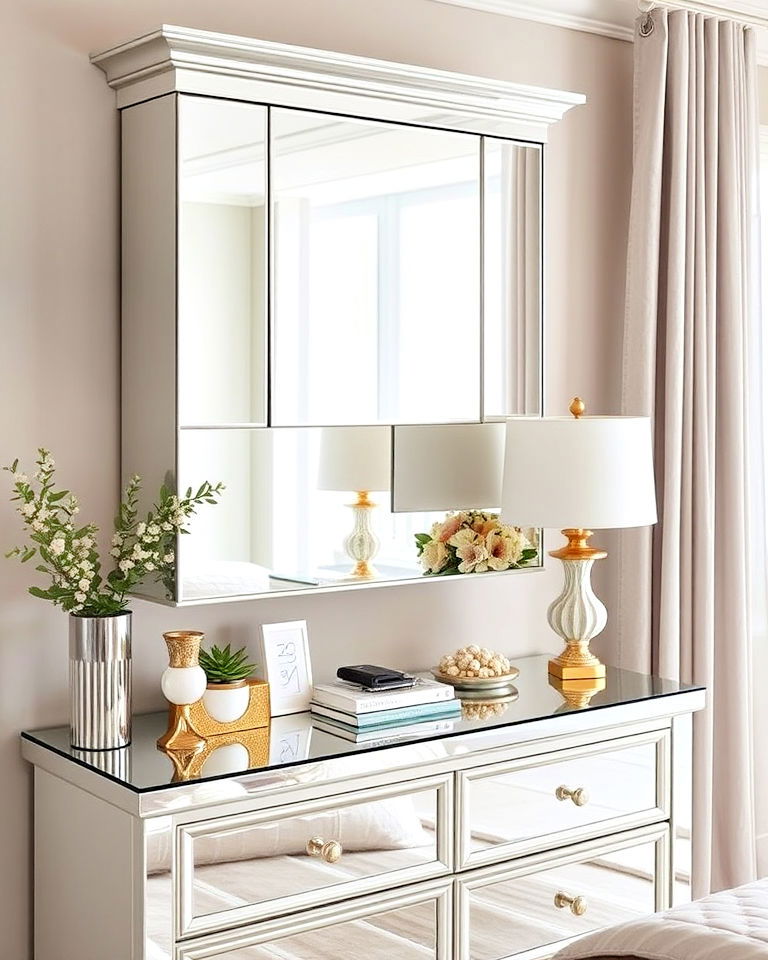 luxurious mirrored cabinet above dresser - 20 Mirror Over Dresser Ideas