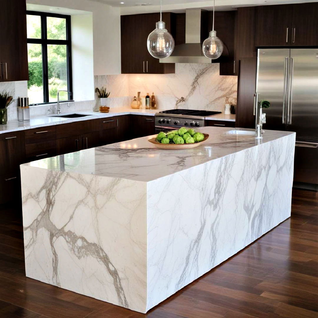 luxurious natural stone beauty - 15 Waterfall Kitchen Island Ideas