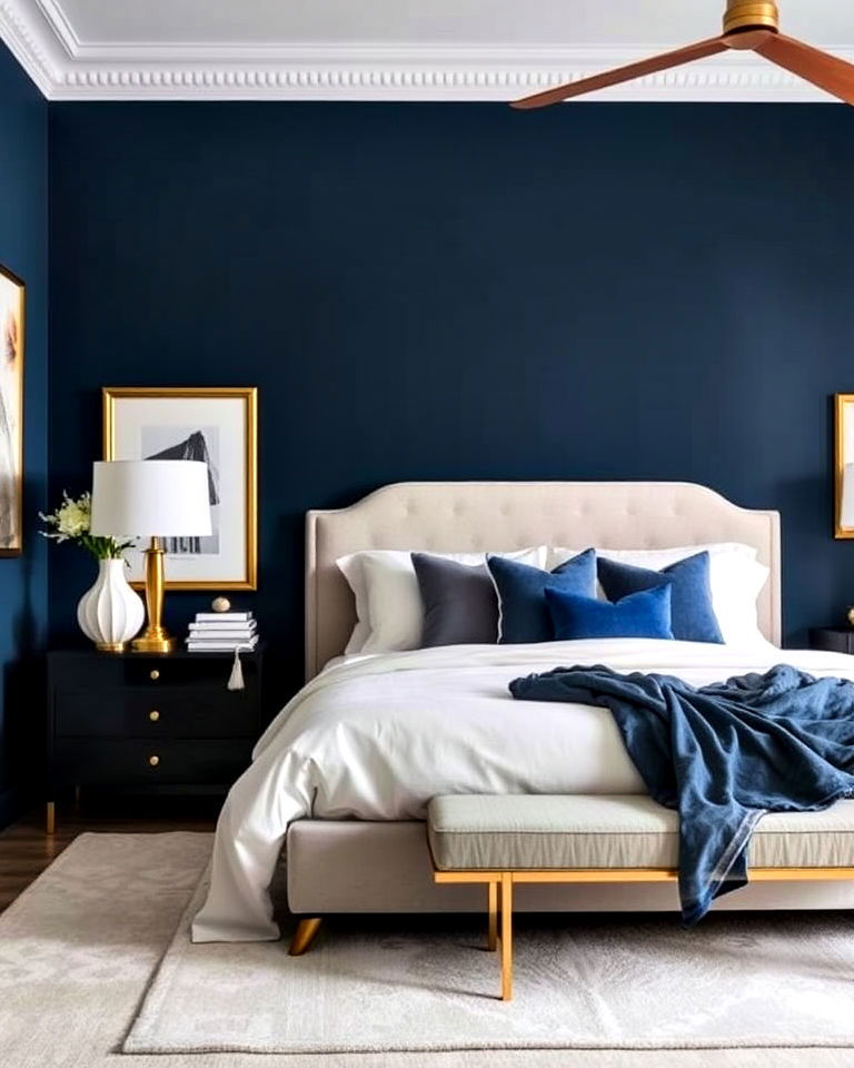 luxurious navy blue accent wall - 25 Luxury Blue Bedroom Ideas