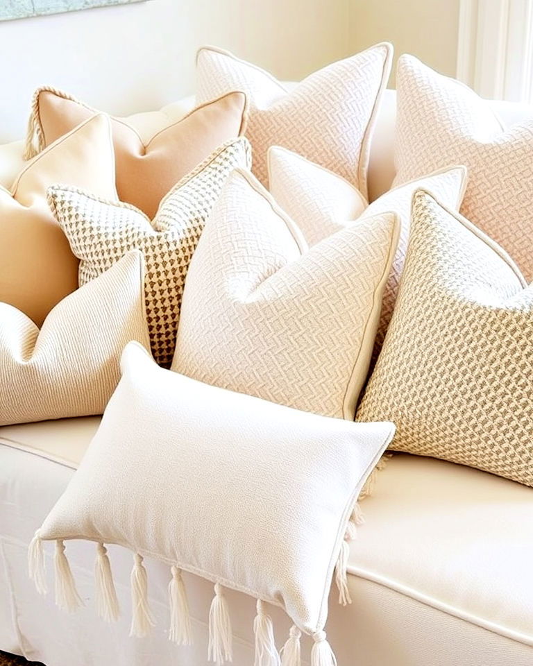 luxurious neutral throw pillows - 20 Beige and White Living Room Ideas