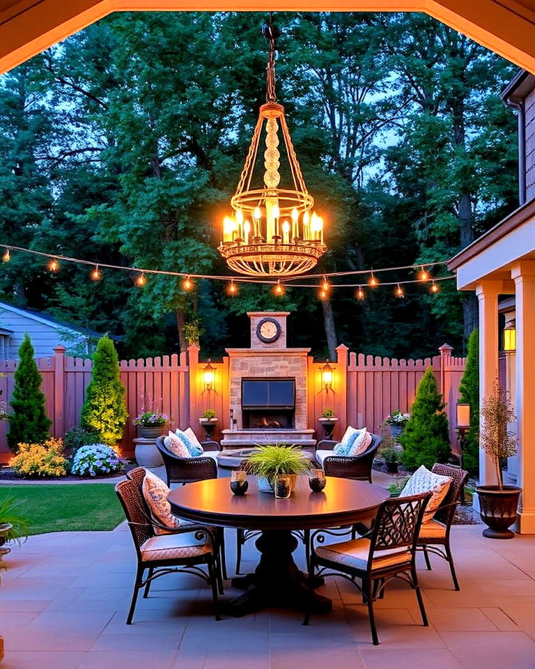 luxurious outdoor chandelier - 40 Backyard Lighting Ideas