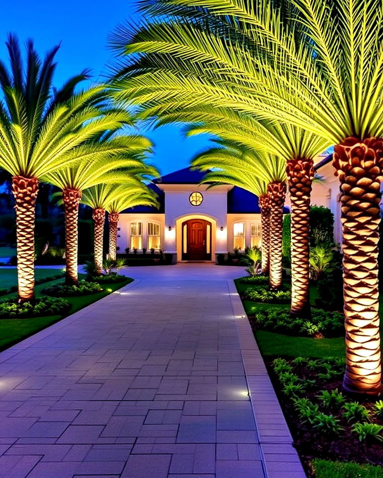 luxurious palm lined driveway oasis - 35 Front Yard Palm Tree Landscape Design Ideas
