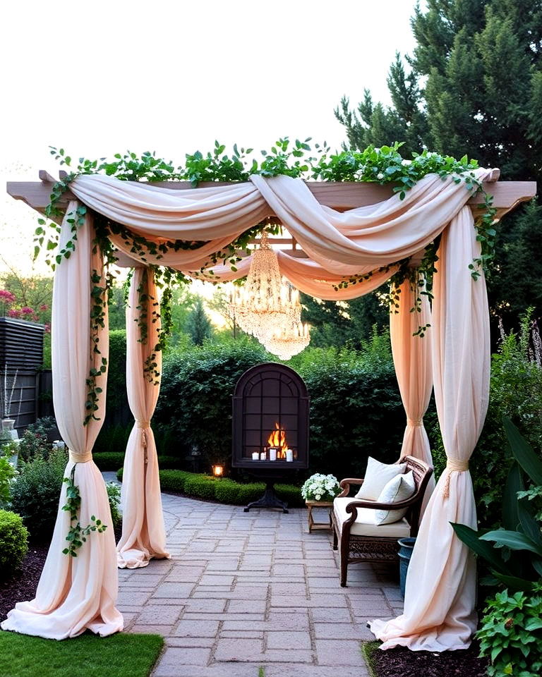 luxurious pergola arbor with draping fabric - 40 Garden Arbor Ideas