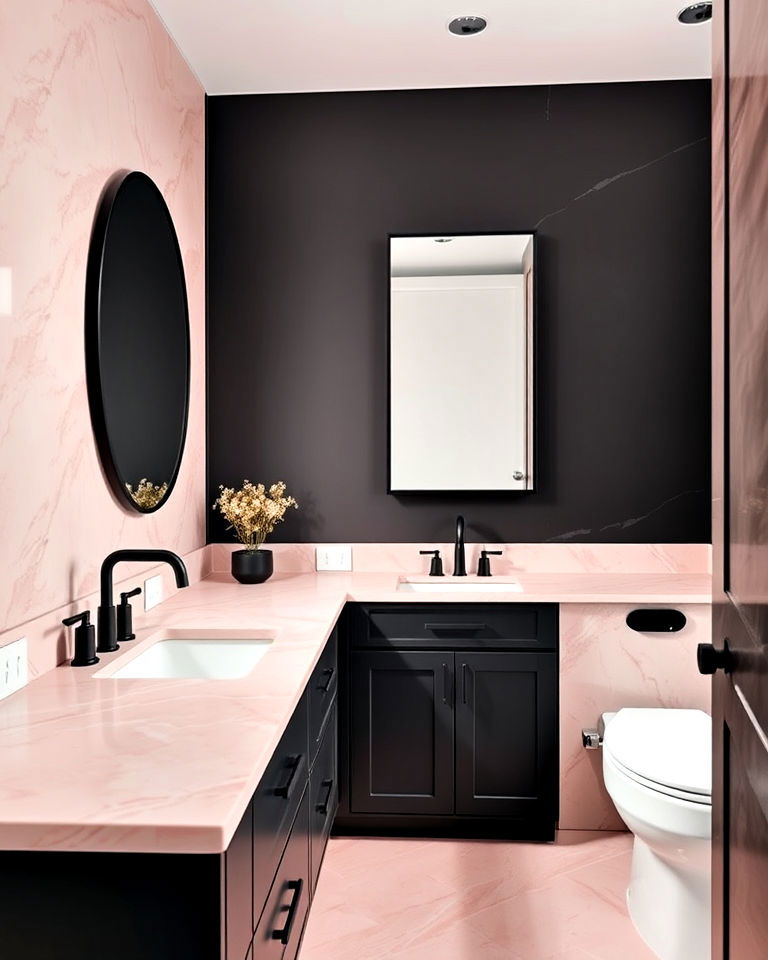 luxurious pink marble countertop - 25 Pink and Black Bathroom Ideas