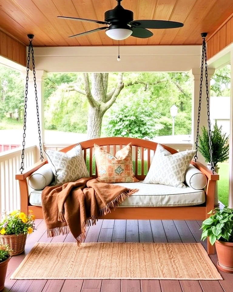 luxurious porch swing with daybed comfort - 40 Covered Porch Ideas