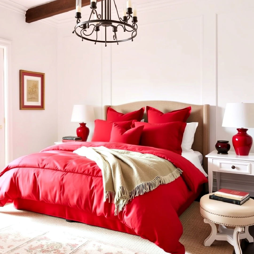 luxurious red bedding set - 20 Red Bedroom Ideas