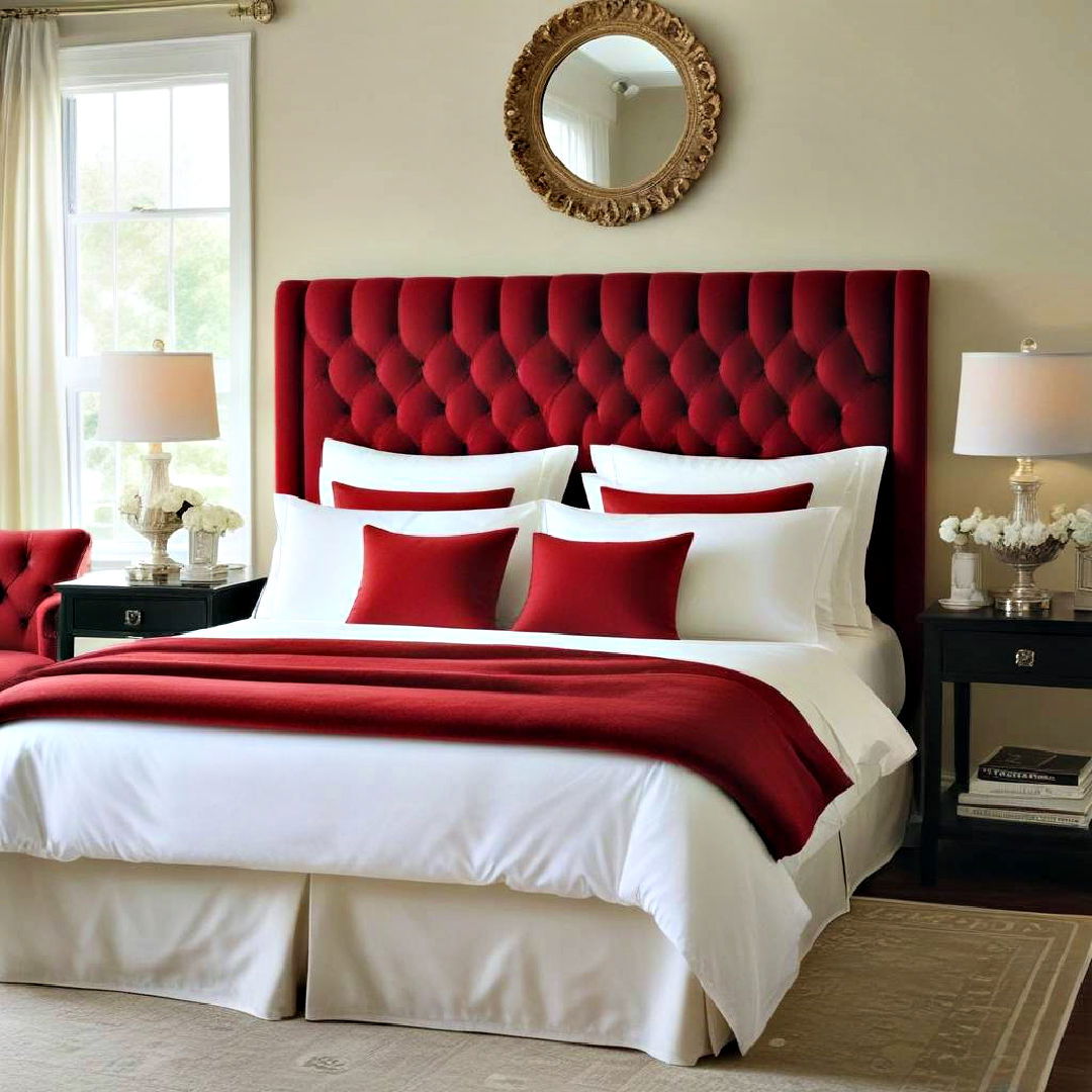 luxurious red velvet headboard - 20 Red Bedroom Ideas