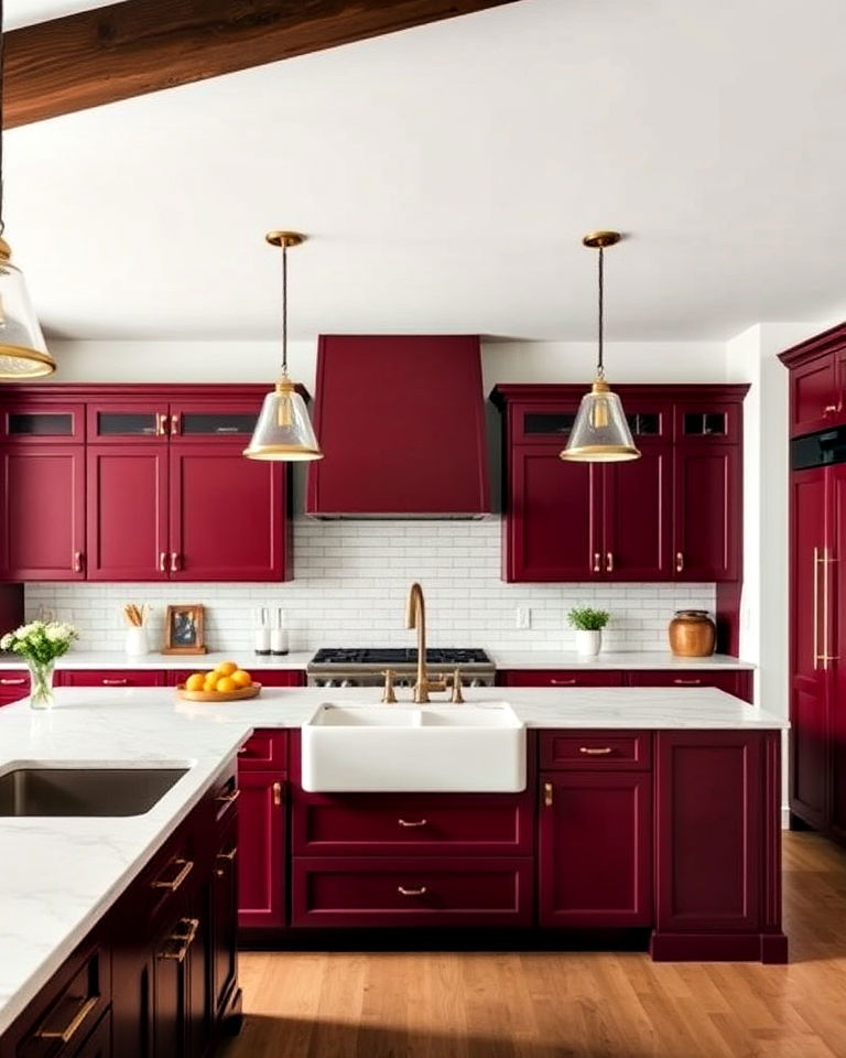 luxurious rich burgundy cabinets color - 40 Kitchen Cabinet Color Ideas