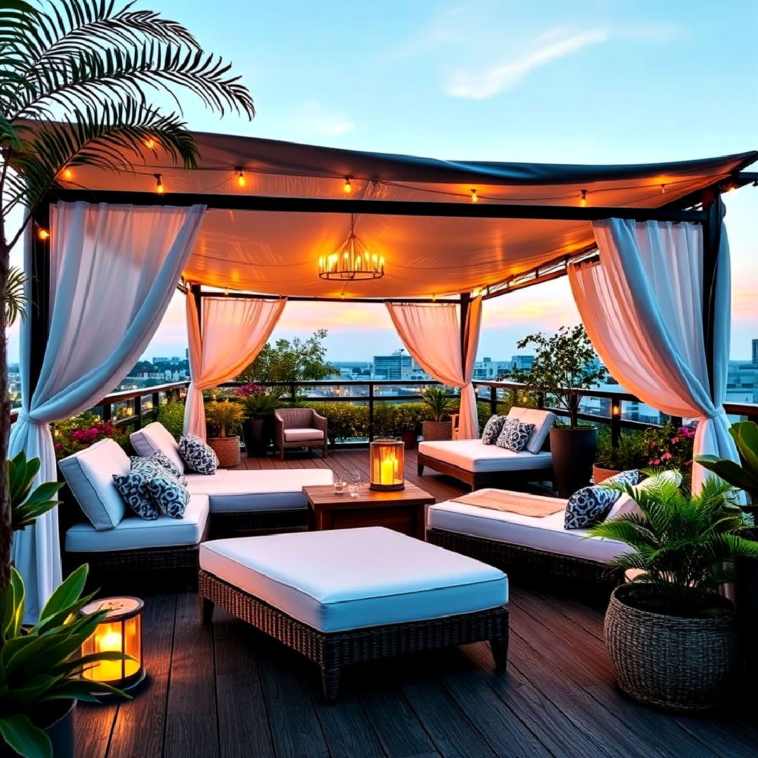 luxurious rooftop cabana lounging - 40 Rooftop Deck Ideas