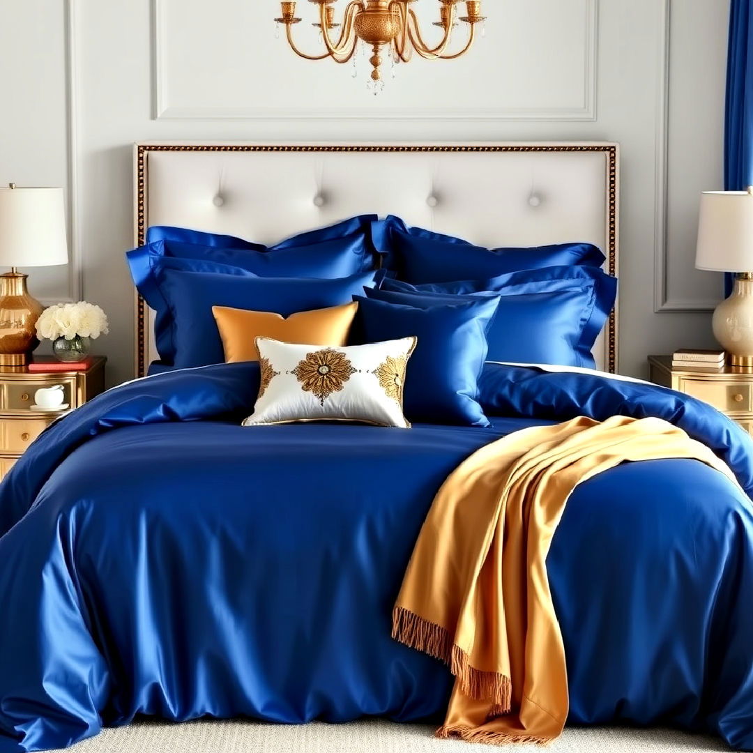 luxurious royal blue bedding set - 40 Blue Bedroom Ideas
