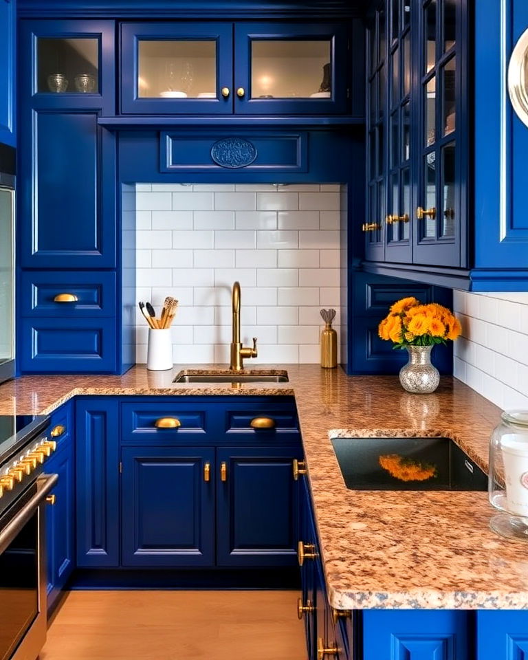 luxurious royal blue refinement - 20 Blue Kitchen Cabinets With Brown Granite Countertops