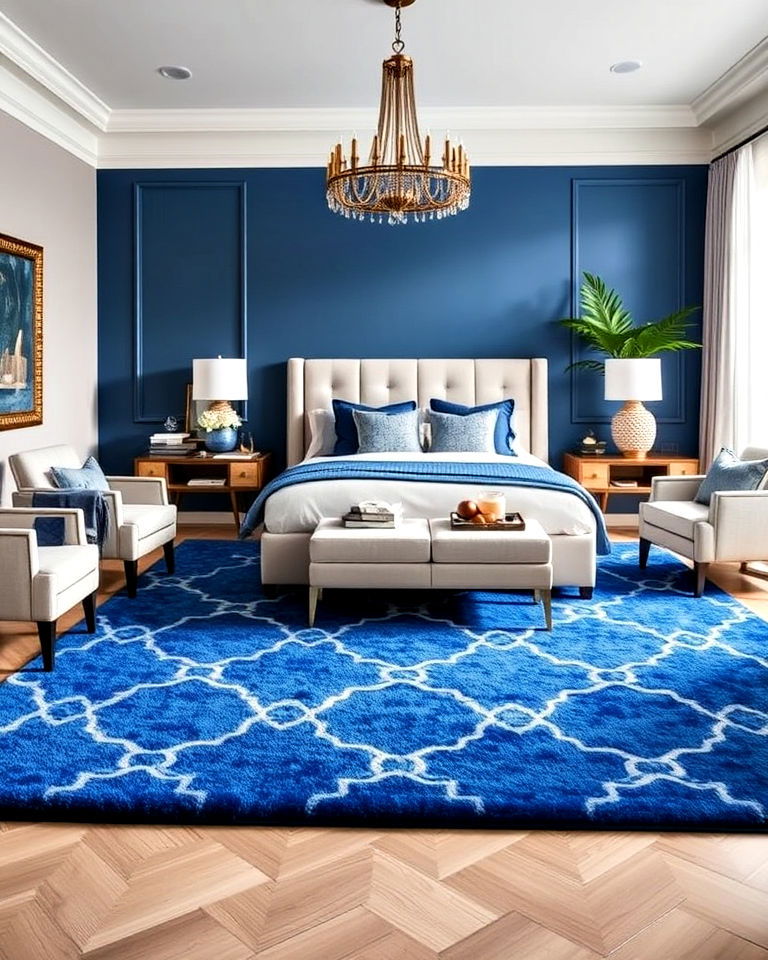 luxurious sapphire blue area rug - 25 Luxury Blue Bedroom Ideas