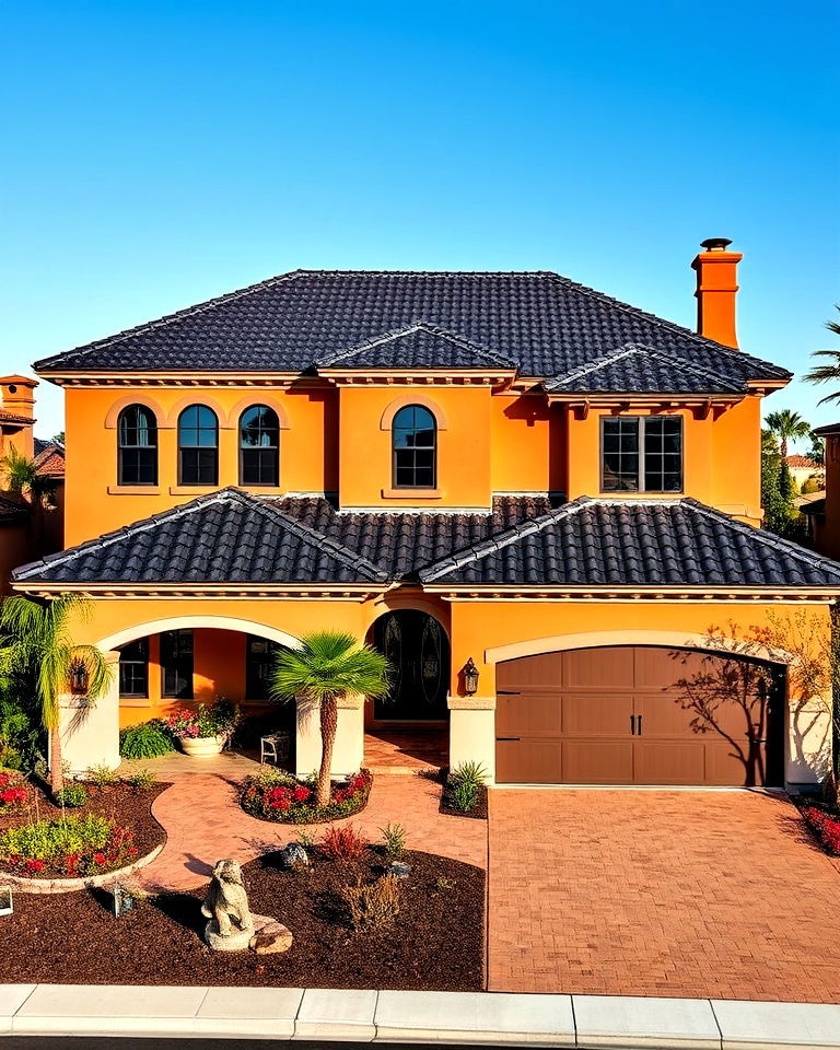 luxurious spanish style home with a black tile roof - 25 Houses With Black Roofs