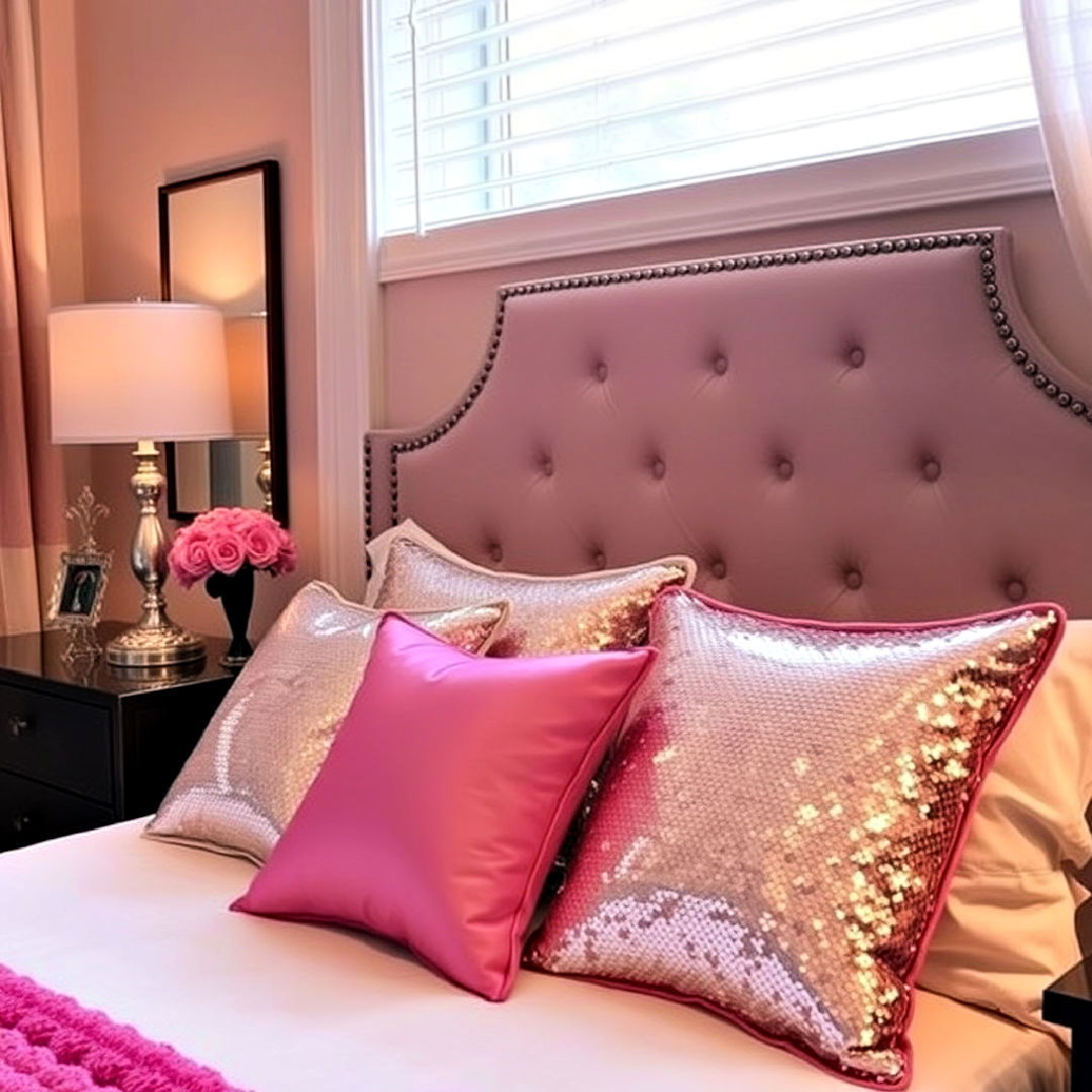 luxurious sparkling sequin pillows - 25 Barbie Room Ideas