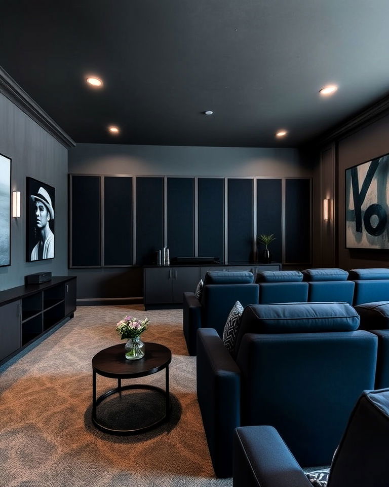 luxurious steel gray and navy blue - 20 Gray Home Theater Paint Color Schemes