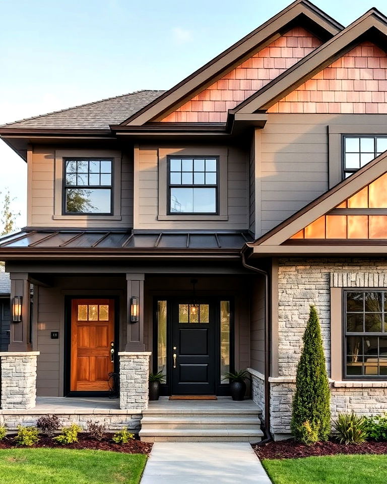 luxurious taupe and copper contrast - 25 Exterior Taupe House Color Combinations