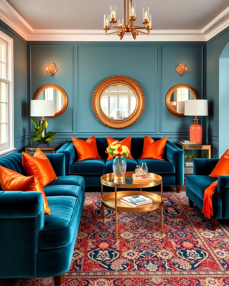 luxurious teal and orange sitting area - 20 Teal and Orange Color Scheme for Your Rooms