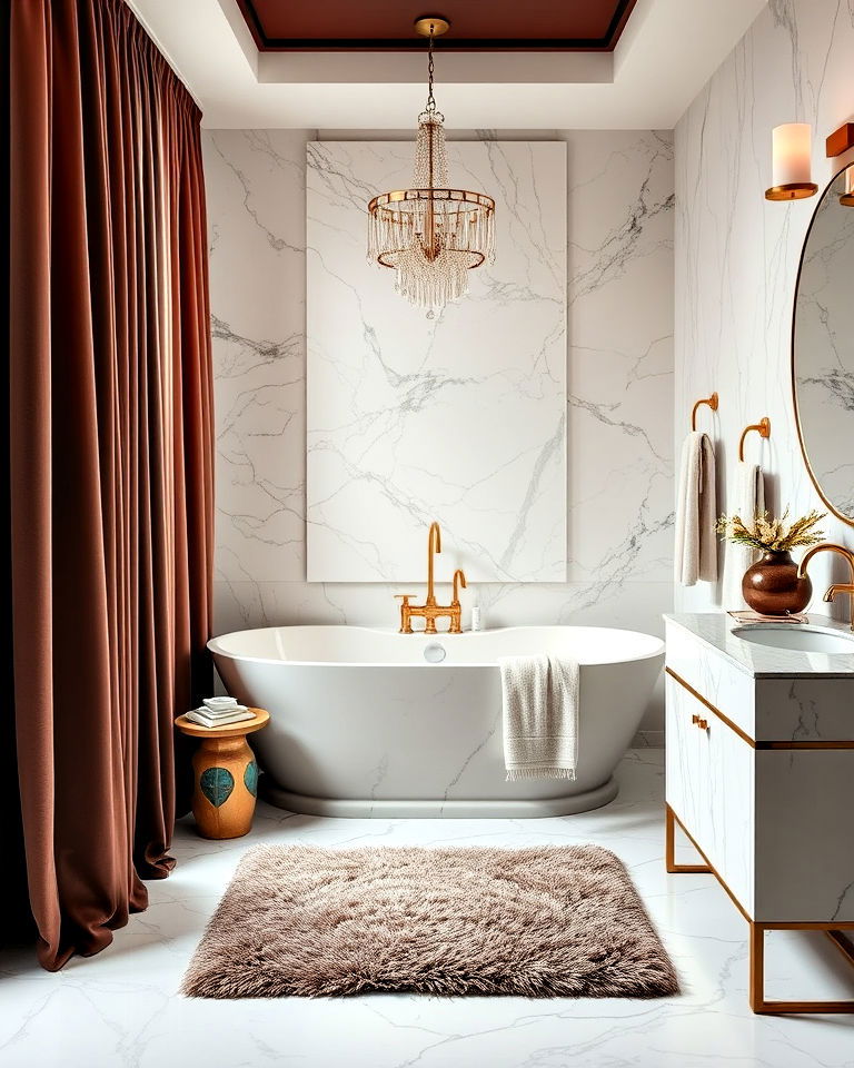 luxurious textures for maximalist feel - 20 Maximalist Bathroom Design Ideas