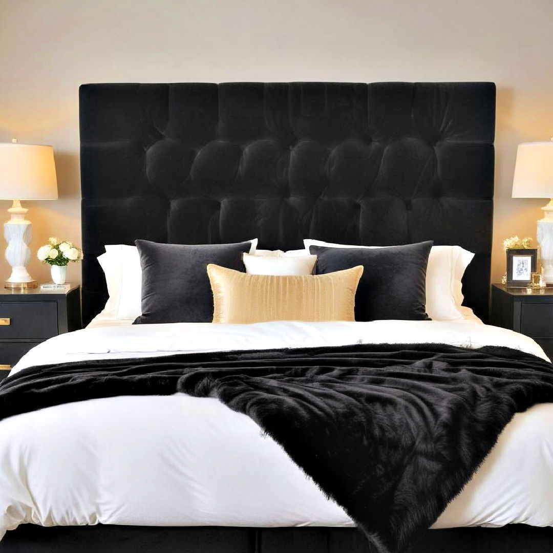 luxurious velvet black headboard design - 15 Black Headboard Bedroom Ideas