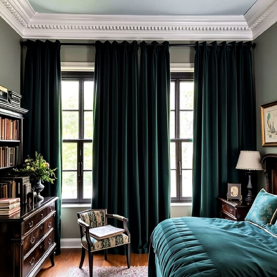 luxurious velvet curtains - 25 Dark Academia Bedroom Ideas