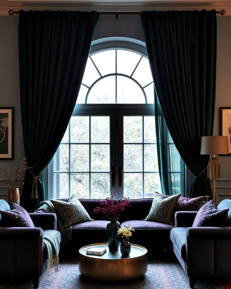 luxurious velvet curtains - 30 Witchy Living Room Ideas
