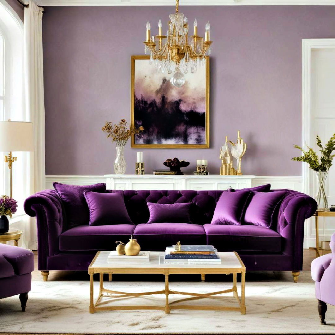 luxurious velvet sofa for purple living room - 25 Purple Living Room Ideas