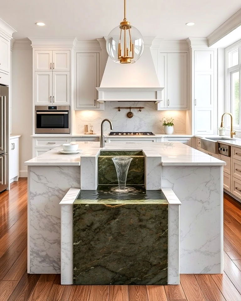 luxurious water feature island - 20 Luxury Kitchen Island Ideas