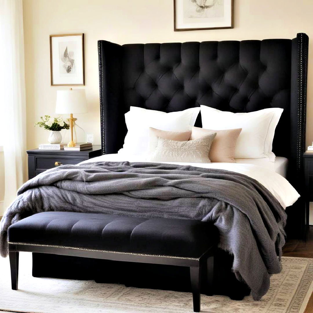 luxurious wingback black headboard - 15 Black Headboard Bedroom Ideas