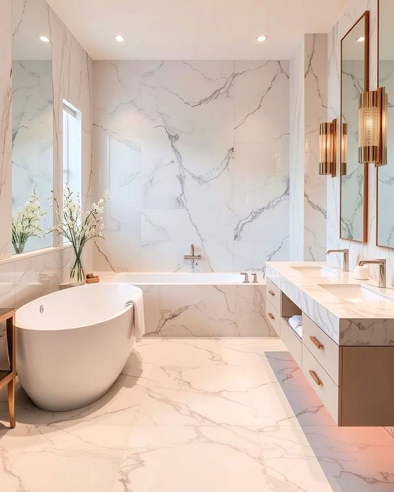luxury bathroom with heated marble floor - 20 Luxury Marble Bathroom Ideas