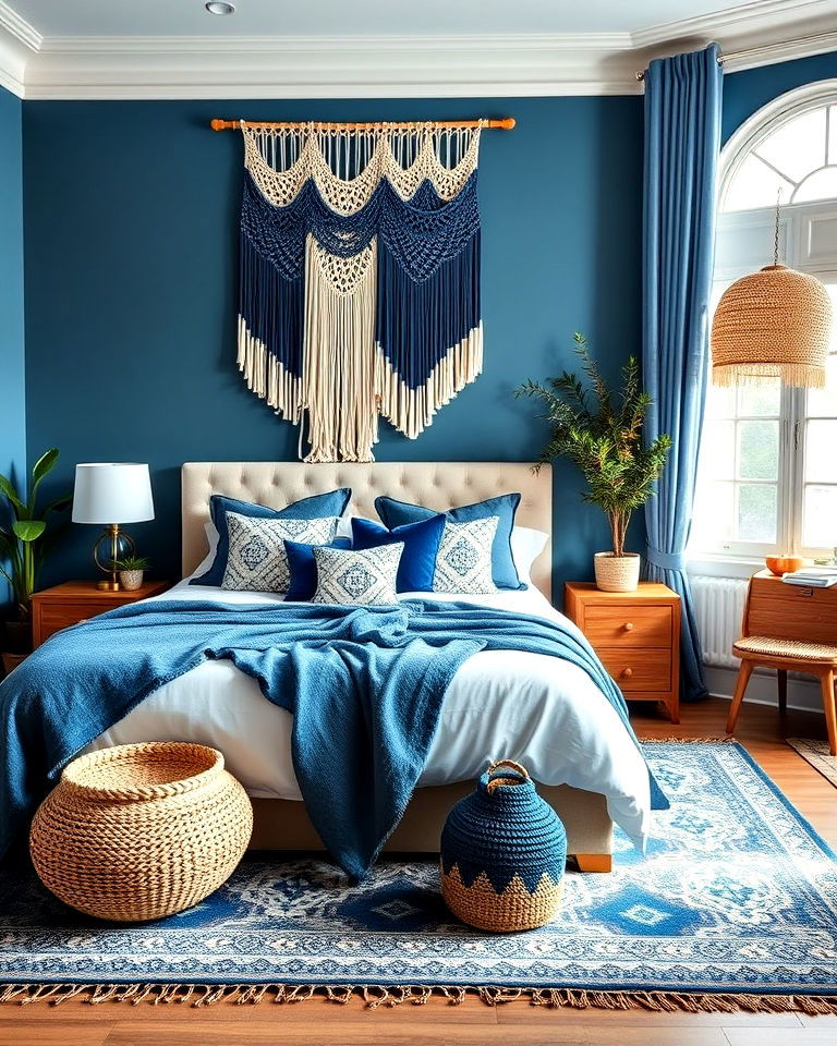 luxury bedroom with blue bohemian decor - 25 Luxury Blue Bedroom Ideas