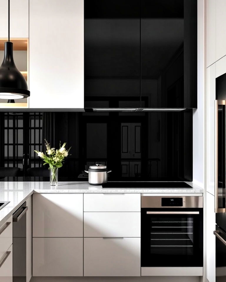 luxury black mirror backsplash - 30 Kitchen With Black Backsplash