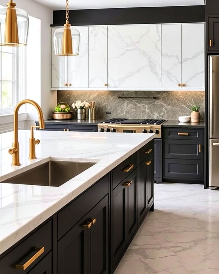 luxury calacatta quartz with bold veining - 20 Quartz Kitchen Countertops