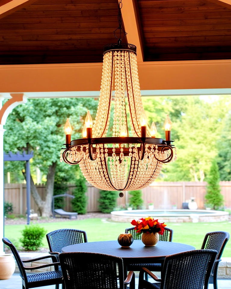 luxury chandelier lights for outdoor glamour - 40 Backyard Lighting Ideas