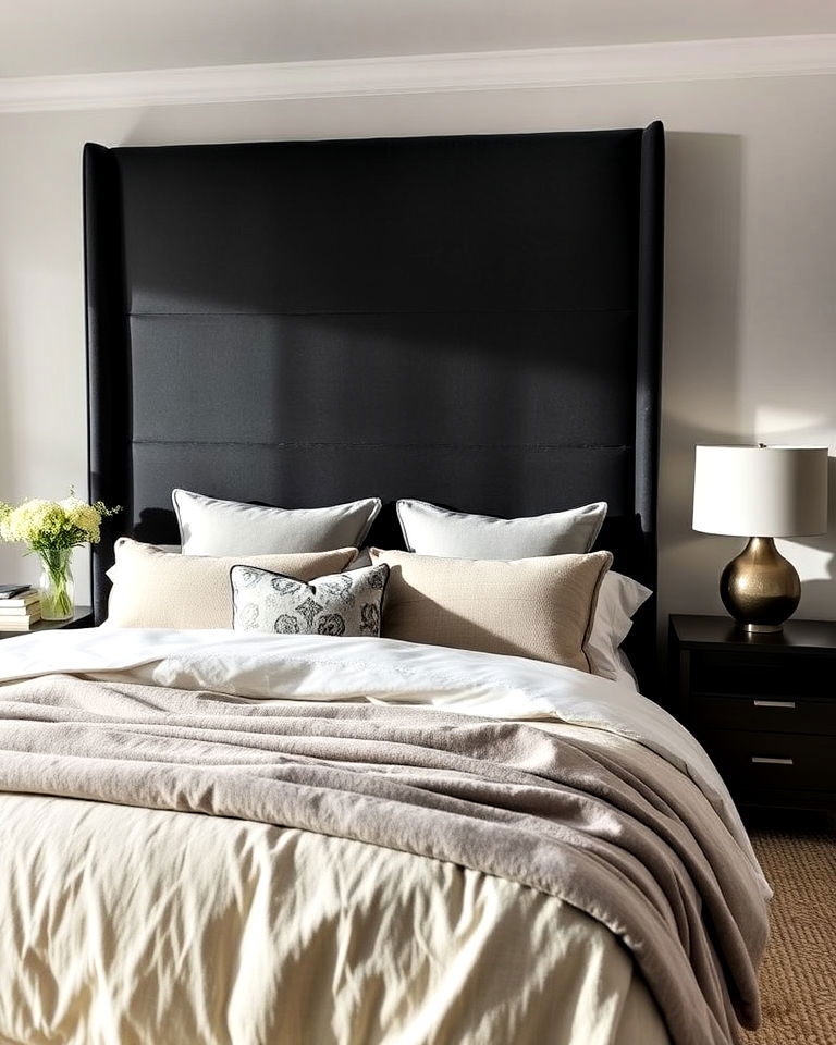 luxury charcoal upholstered headboard - 15 Charcoal Bedroom Ideas