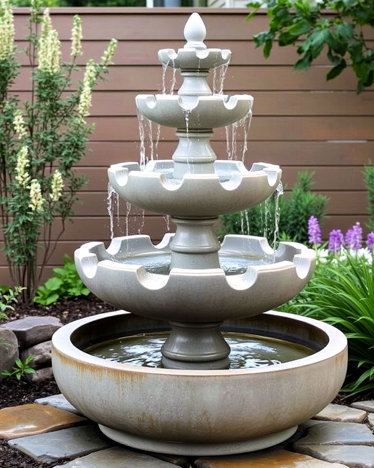 luxury concrete garden fountain - 25 Concrete Garden Ideas