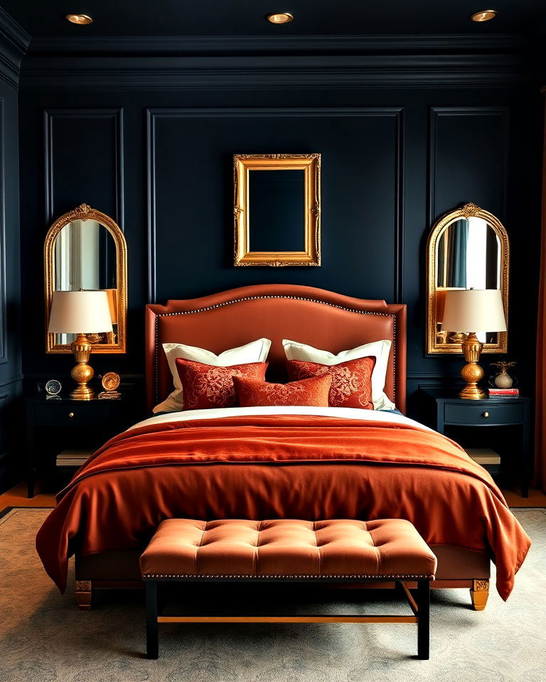 luxury dark blue bedroom with gold accents - 30 Dark Blue Bedroom Ideas