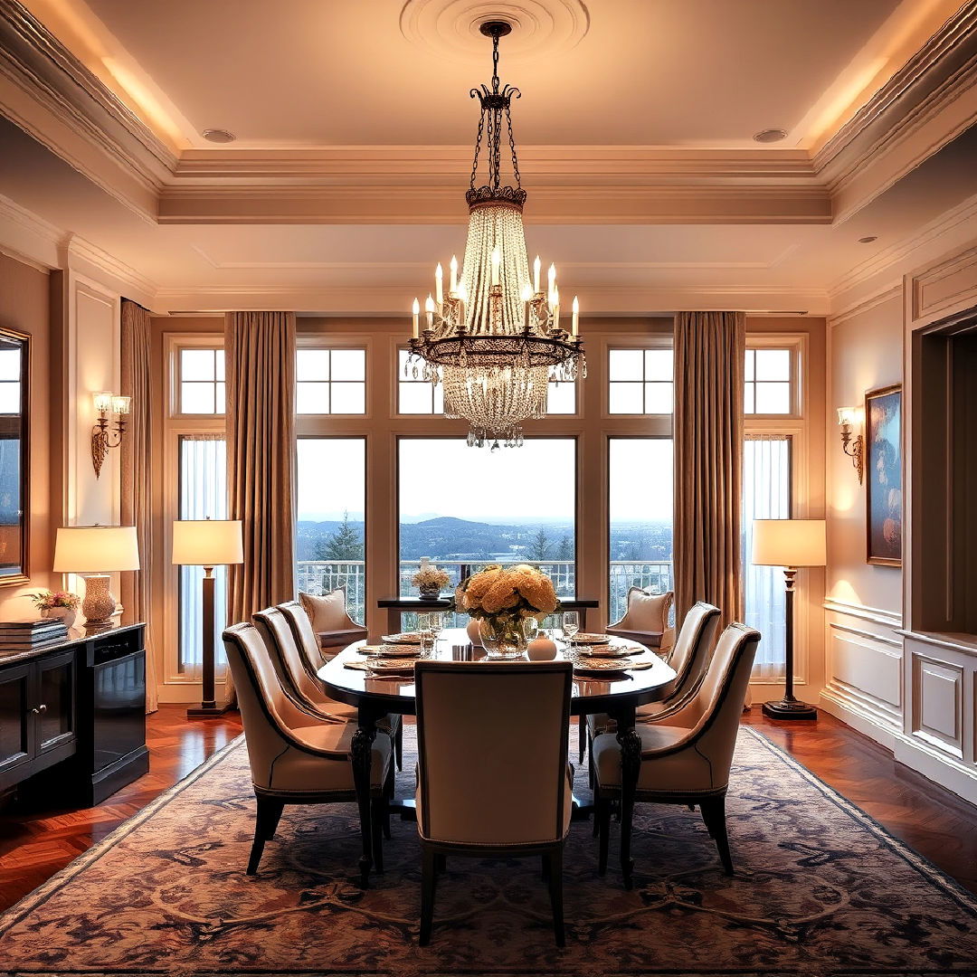 luxury dining room with layered lighting - 40 Luxury Dining Room Ideas