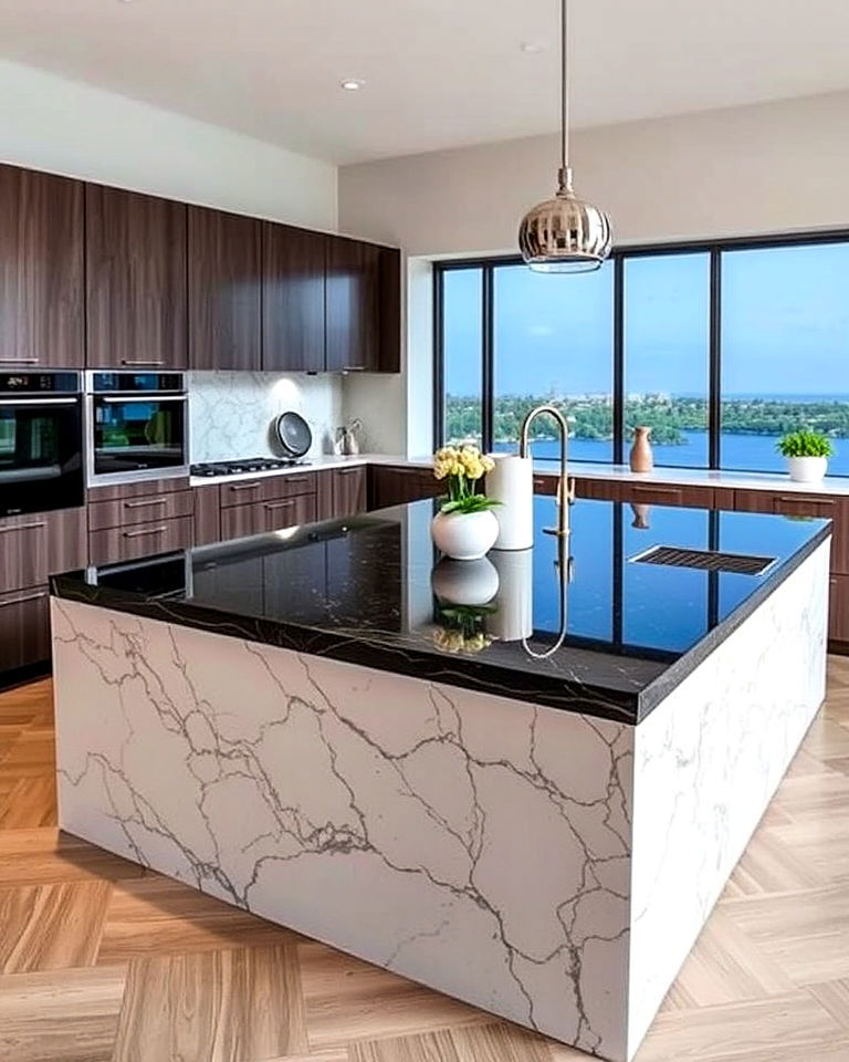 luxury kitchen island with waterfall edge - 20 Luxury Kitchen Island Ideas