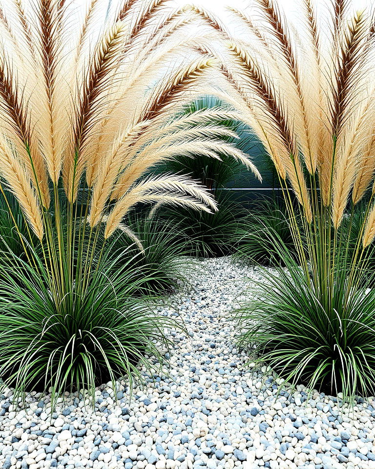 luxury landscaping with ornamental grass and gravel - 40 Luxury Landscaping Ideas