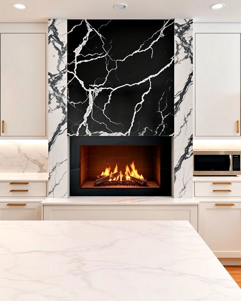 luxury marble framed fireplace - 25 Kitchens With Fireplaces