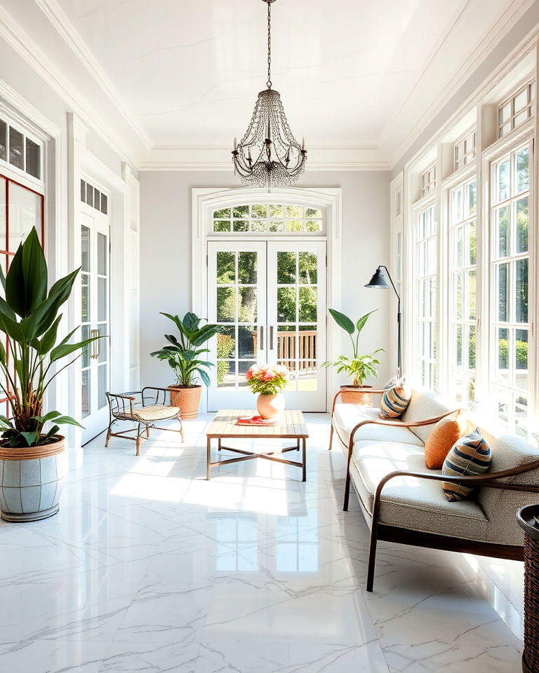 luxury marble tiles sunroom floor - 15 Sunroom Tile Floor Ideas