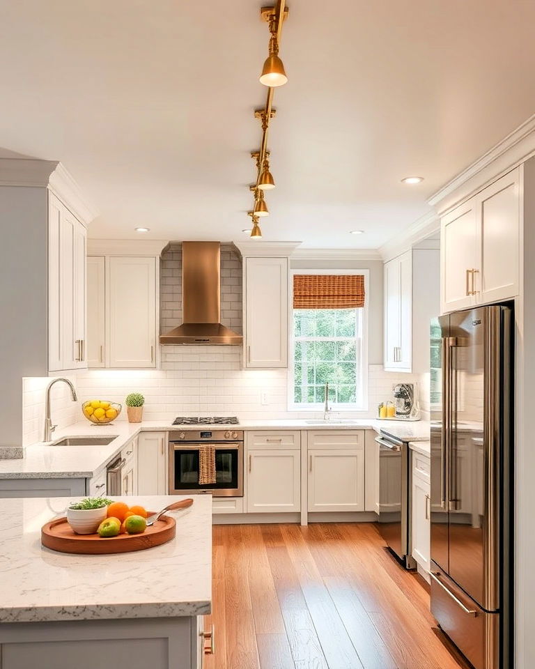 luxury metallic gold track lighting - 20 Kitchen Track Lighting Ideas