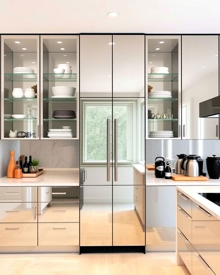 luxury mirrored glass cabinets - 20 Modern Style Glass Kitchen Cabinets