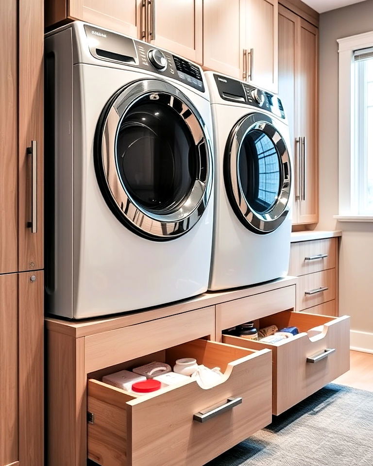 luxury modern laundry room with elevated appliances - 30 Luxury Modern Laundry Room Ideas