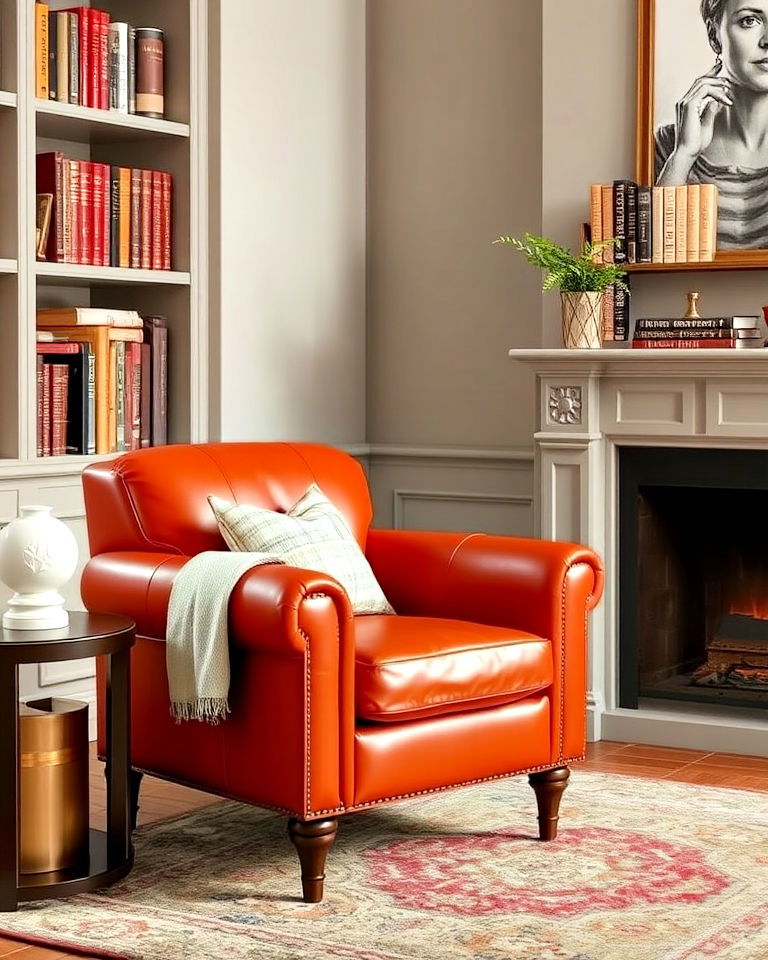 luxury orange leather armchair - 30 Orange Room Ideas