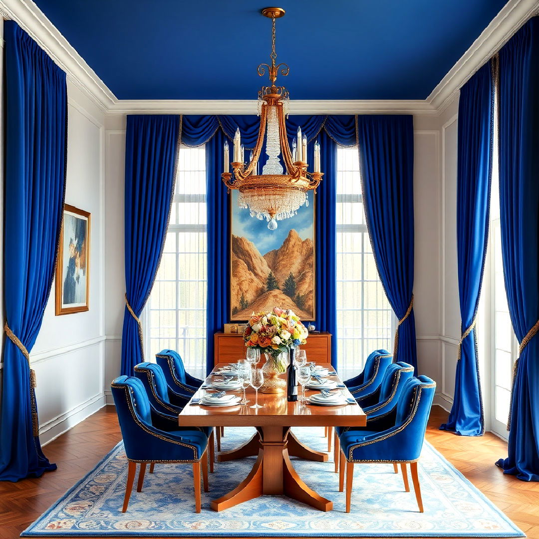 luxury royal blue curtains - 40 Blue Dining Room Ideas