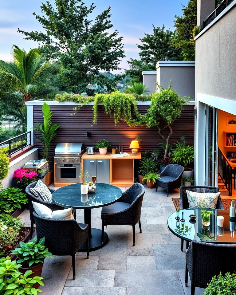 luxury terrace garden with outdoor kitchen - 30 Luxury Garden Design Ideas