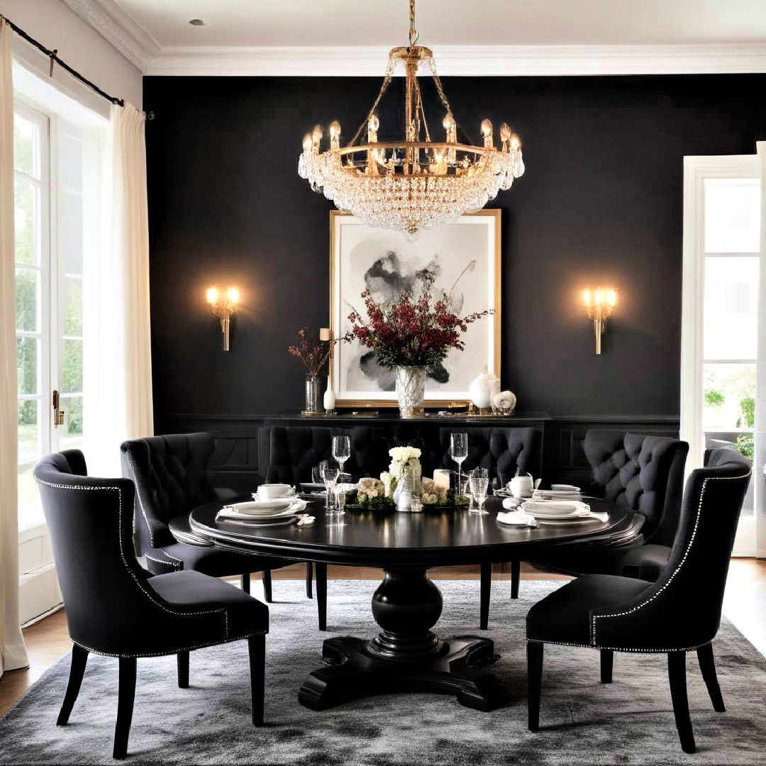 luxury upholstered seating - 30 Black Dining Room Ideas