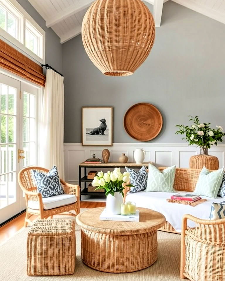 luxury wicker and rattan accents - 25 Hamptons Style House Interior Ideas