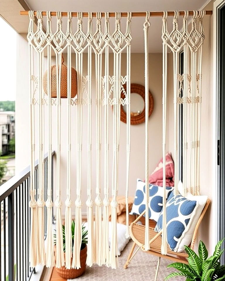 macrame hanging divider for artistic touch - 20 Balcony Divider Ideas